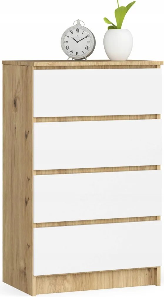 Komód szekrény K60 4 fiókos artisan-fehér Akd