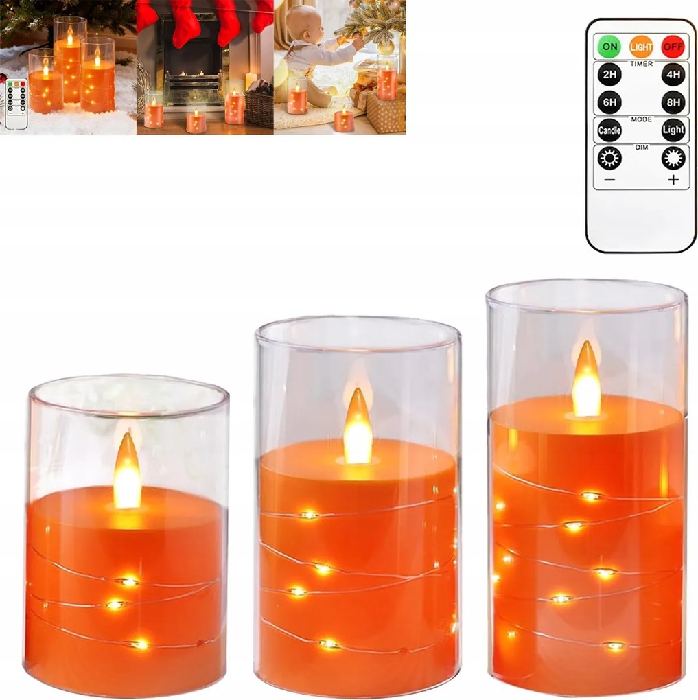 3X Gyertya Led Lánc Láng Effekt Gyertya Utántöltő Öko Szett