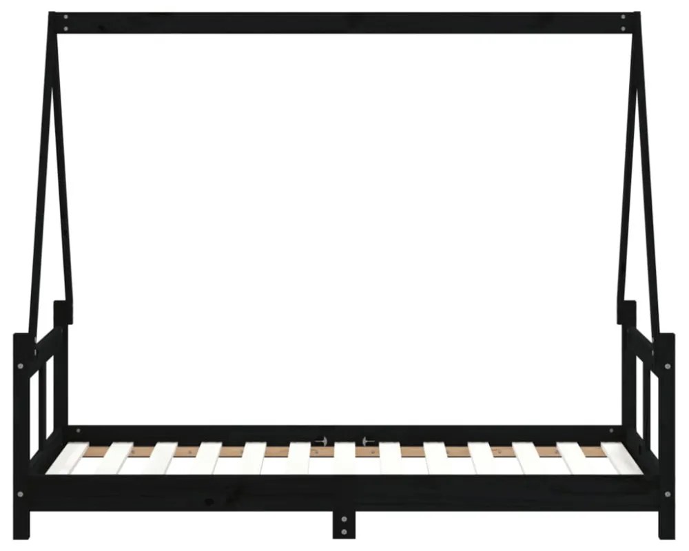 fekete tömör fenyőfa gyerekágykeret 80 x 160 cm