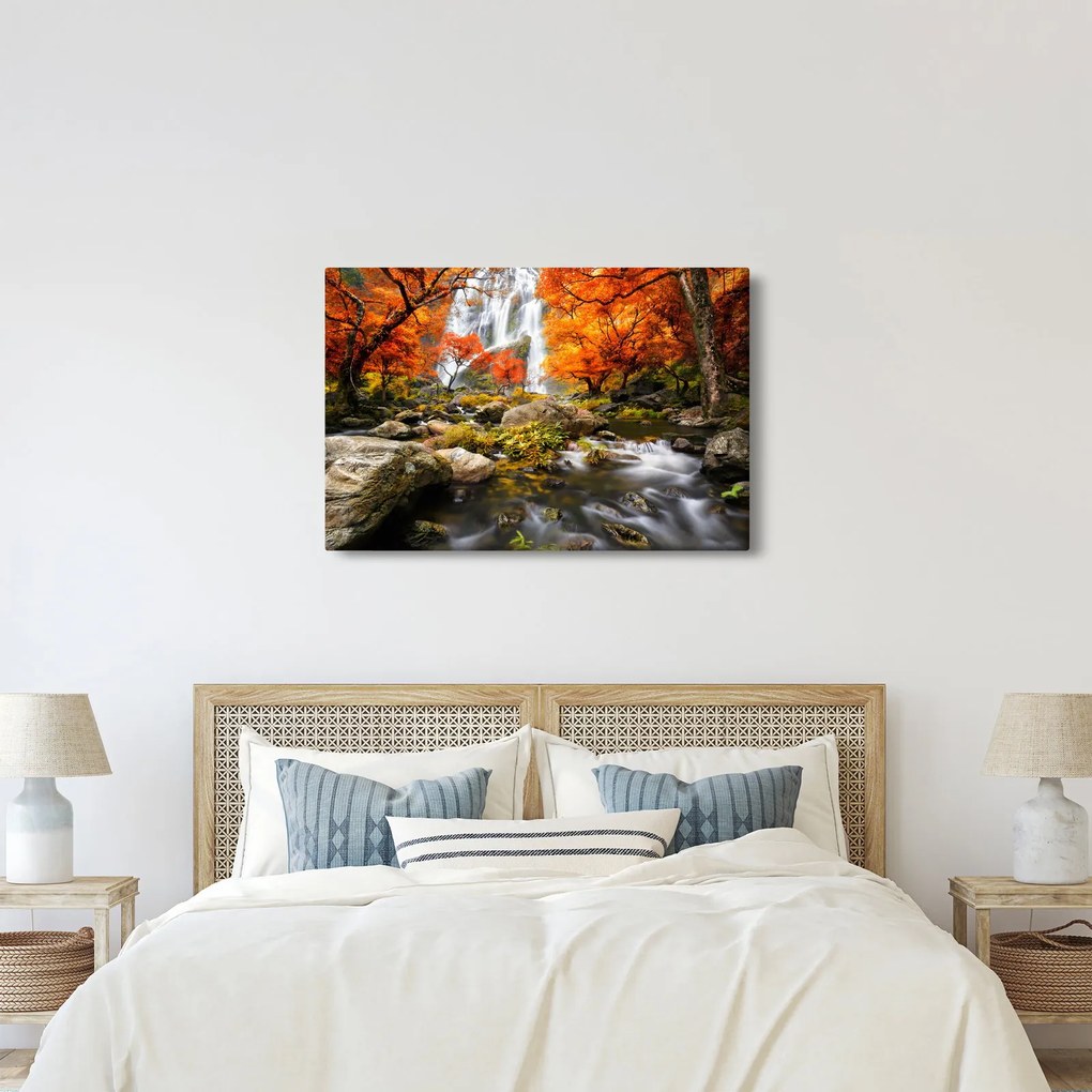 Kép - Vízesések őszi tájban, narancssárga (90x60 cm)