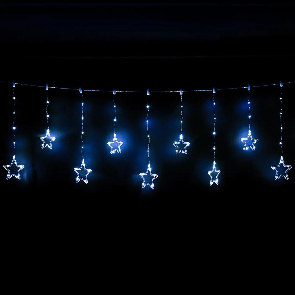 Kültéri fényfüggöny Stars, 200x60cm, LED, hidegfehér, időzítő, 8 funkció, elemes, 200 cm