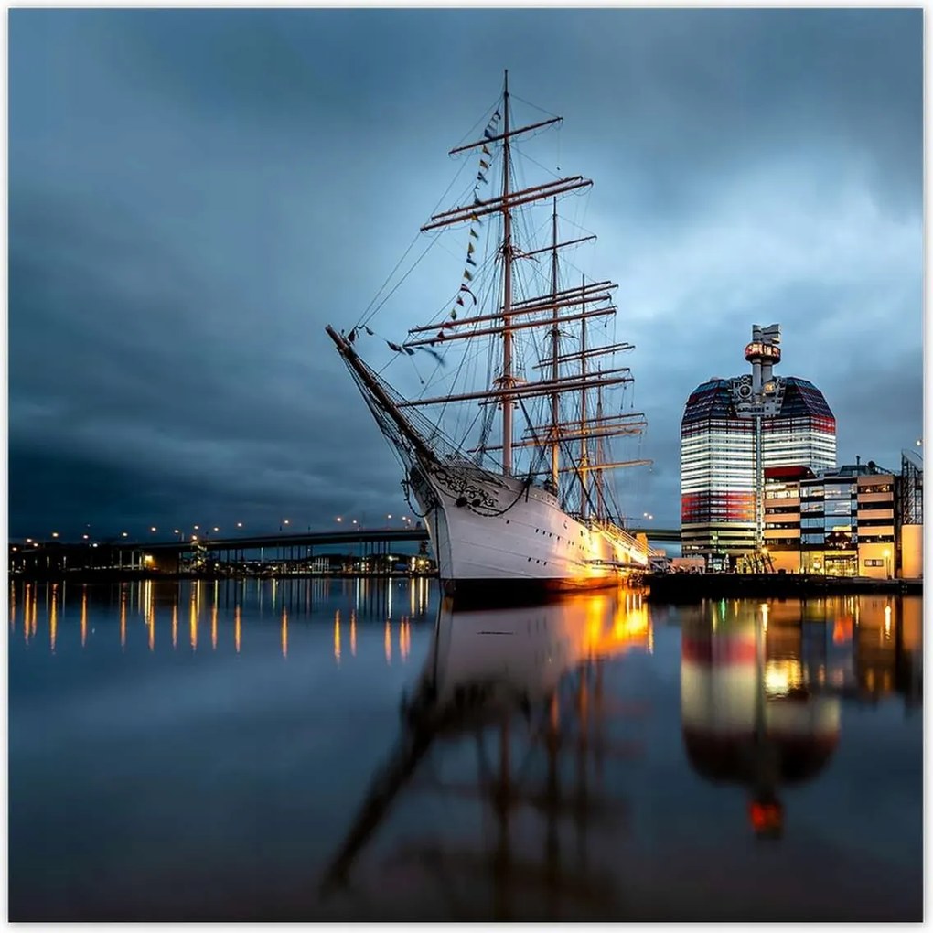 Poszterek 30x30 Vitorláshajó a kikötőben éjszaka