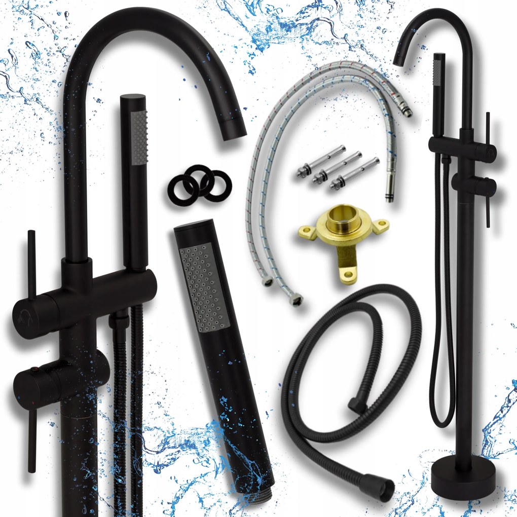 Kádtöltő csaptelep szabadonálló Kádhoz fekete Fürdőszobai hosszú kifolyócsővel