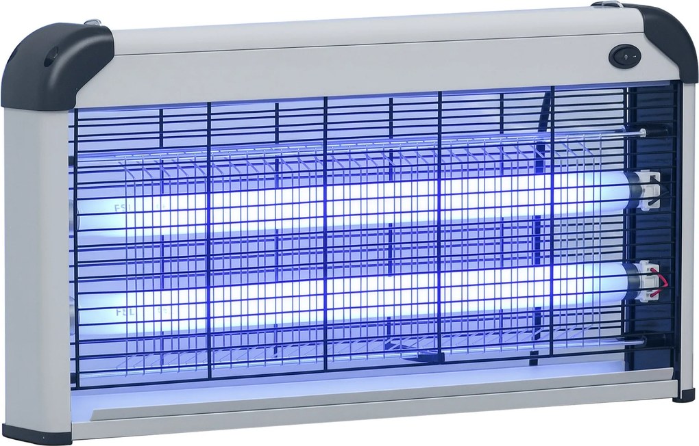 Outsunny Elektromos Szúnyogölő Lámpa 30W, Belső Használatra, UV Fényhatással, 60 m²-es Területhatással, 48.5x8.5x26.5 cm, Ezüst | Aosom