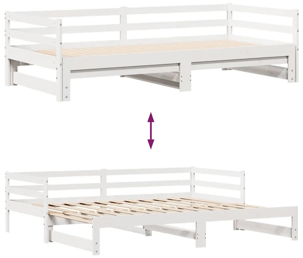 fehér kihúzható heverő fiókokkal matrac nélkül 80 x 200 cm