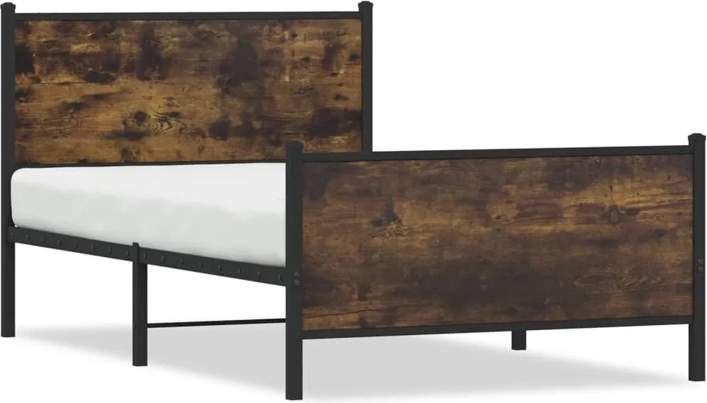 vidaXL füstös tölgy színű fém ágykeret matrac nélkül 107 x 203 cm