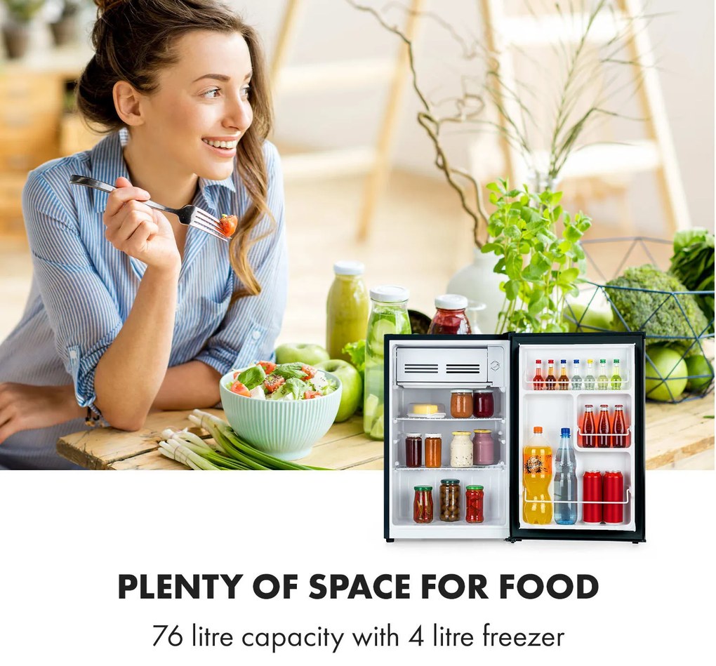 Klarstein Delaware, hűtőszekrény, 75 liter, 4 liter fagyasztó, E energiahatékonysági osztály, kompresszió hűtés