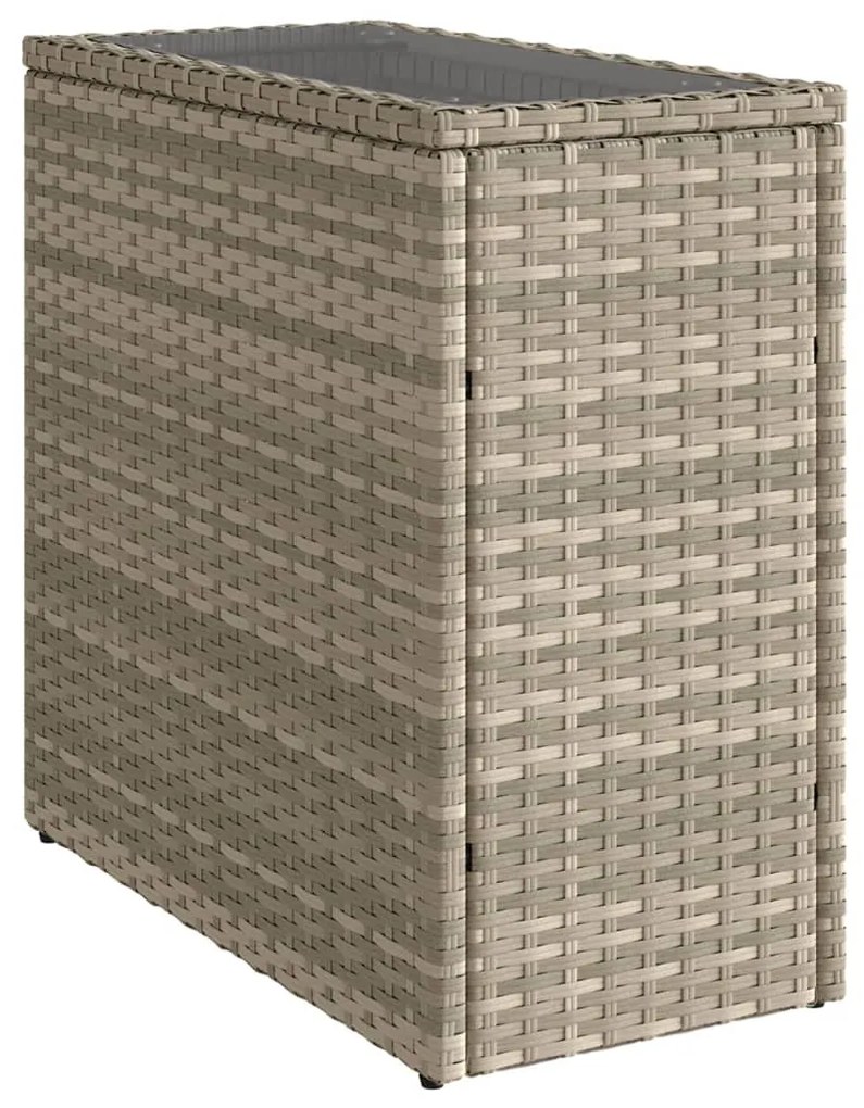 világosszürke polyrattan kerti kisasztal üveg lappal58x27,5x55cm