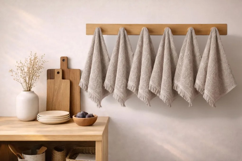 Textured 6 részes pamut kéztörlő szett 30 × 50 cm, mink