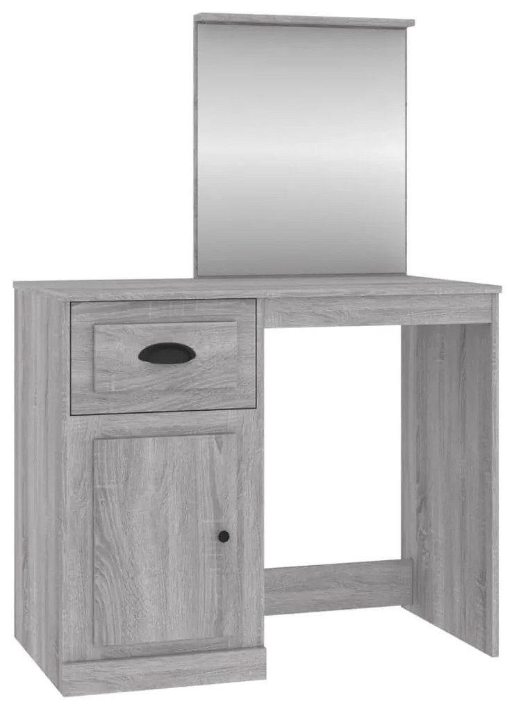 szürke sonoma szerelt fa tükrös pipereasztal 90 x 50 x 132,5 cm
