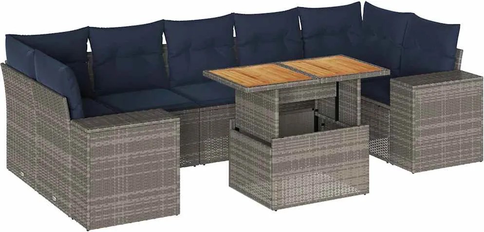 vidaXL 8 részes szürke polyrattan kerti ülőgarnitúra párnákkal