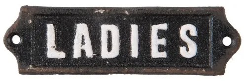 CLEEF.6Y2599 Öntöttvas ajtótábla &quot; Ladies &quot; felirattal, 12x1x3cm