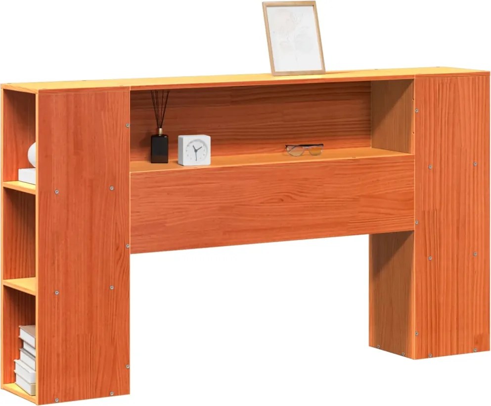 vidaXL viaszbarna tömör fenyőfa fejtámla tárolóval 135 cm