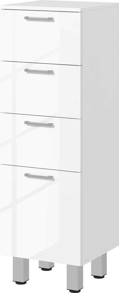 kleankin Modern Fürdőszobai Segédszekrény 4 Fiókkal és 4 Lábbal - Tárolószekrény Nappaliba és Hálószobába, Ügyelve a Stabilitásra - Teherbírás: 30 kg