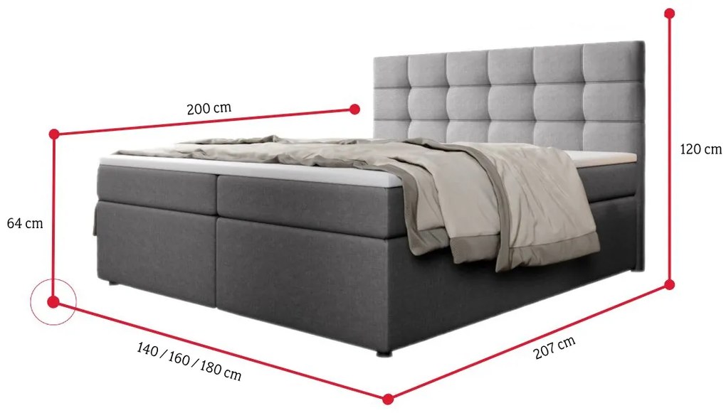 SALMA kárpitozott boxspring ágy + topper, 140x200, inari 91