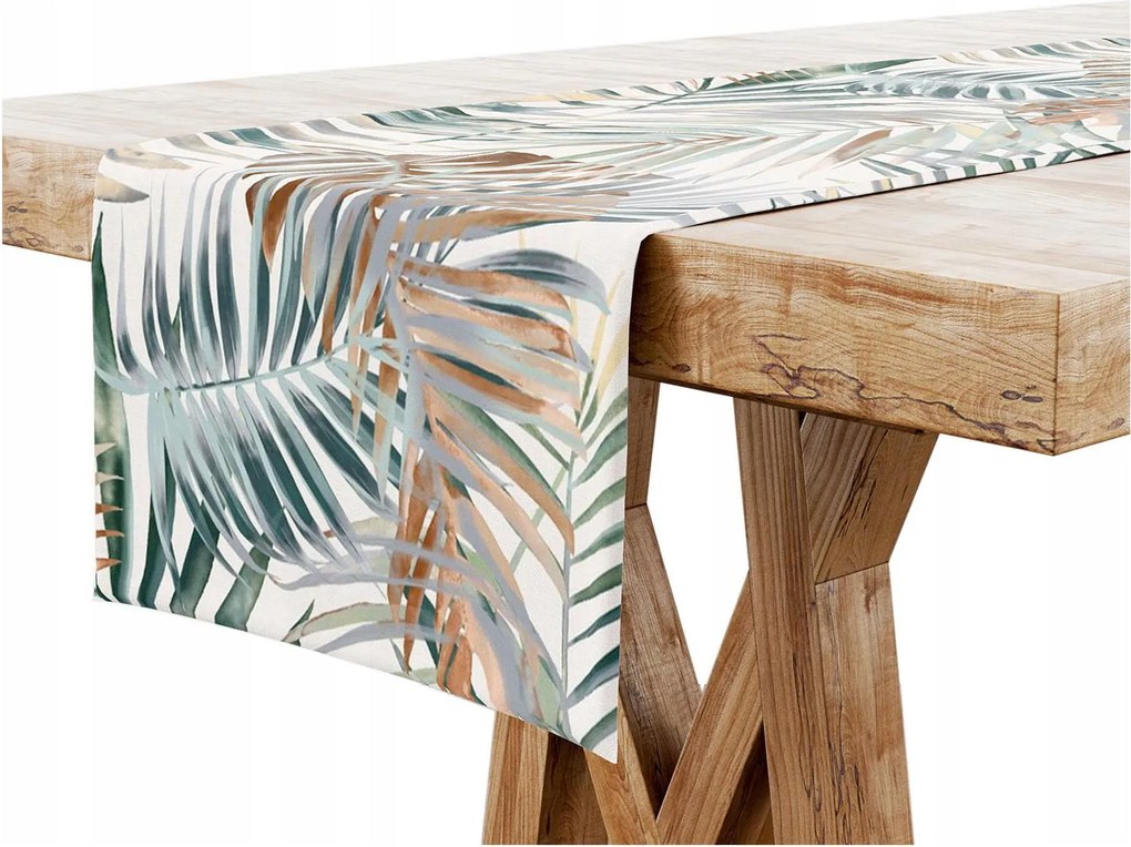 Asztalterítő 40x240 Dekoratív Futópad Levelek Zöld Bézs 6838