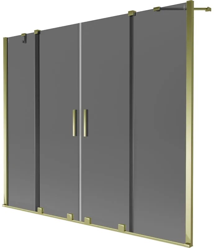 Mexen Velar Duo, 2 szárnyas eltolható kádparaván 200 x 150 cm, 8mm szürke üveg, arany fényes profil, 896-200-000-42-50