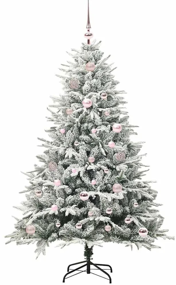 Műfenyő előre világítós gömbökkel Zöld 150 cm PVC és PE