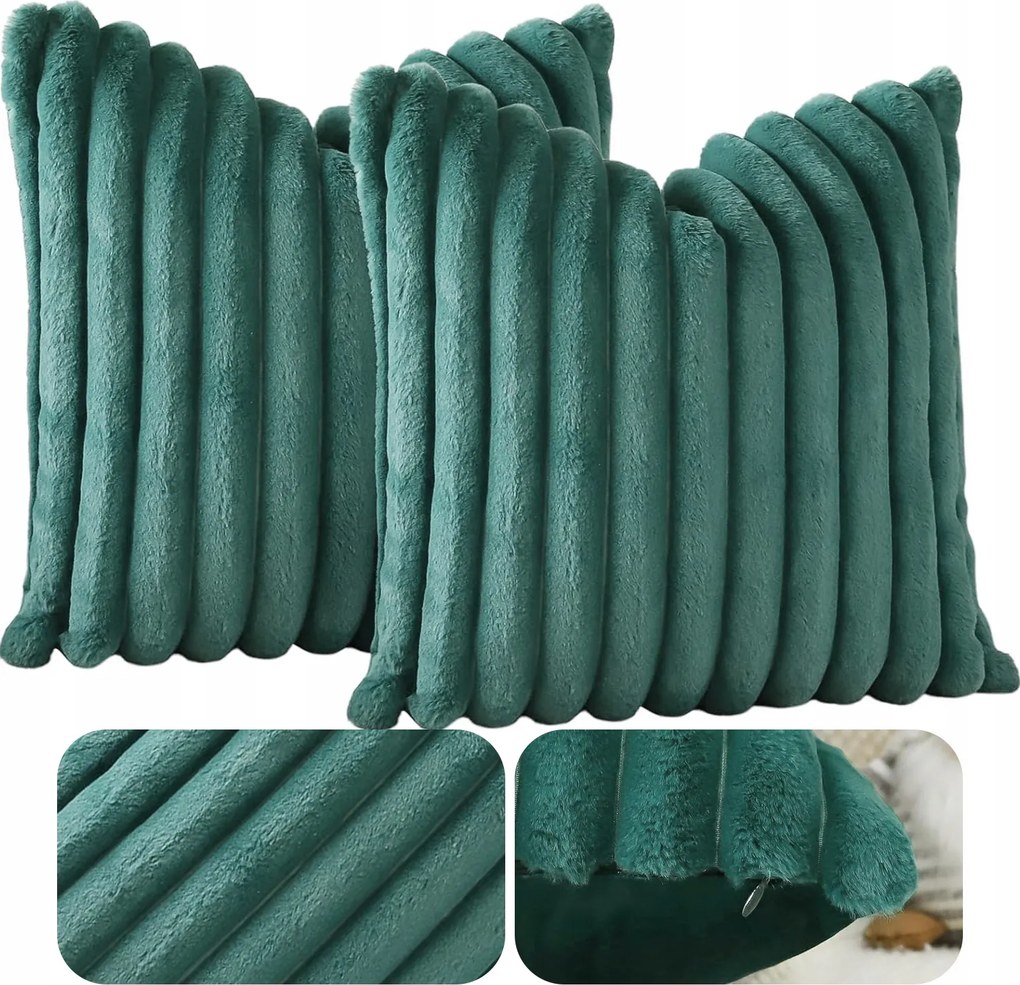 Párnahuzat bársony csíkos takaró puha, kényelmes otthoni 2 db sötétzöld 50x50