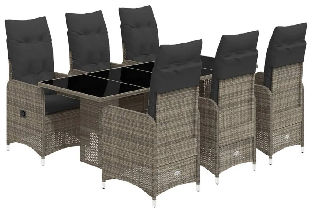 7 részes szürke polyrattan kerti bisztrógarnitúra párnákkal