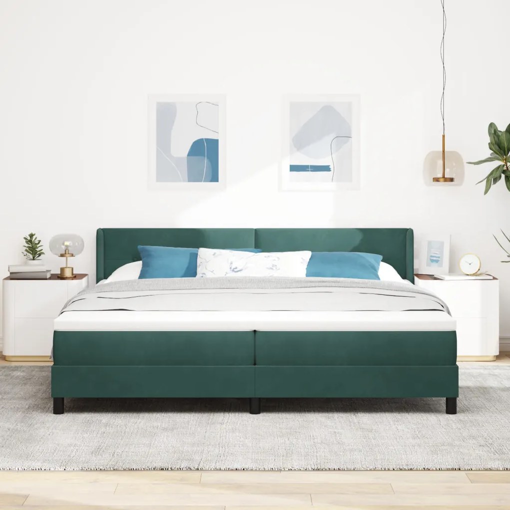 Boxspring Ágy Matrac Vele 200x200 cm Sötét Zöld Bársonyos