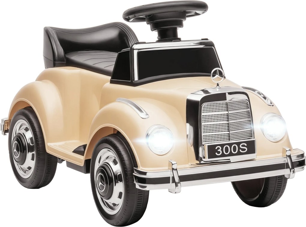 HOMCOM Elektromos Autó Gyerekeknek, Mercedes-Benz 6V Autó Zenével, 18-48 Hónapos Korig, Bézs | Aosom