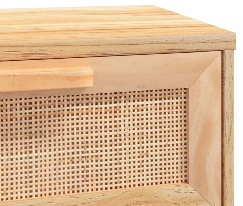 barna tömör fenyő és természetes rattan kisasztal 80x30x75 cm