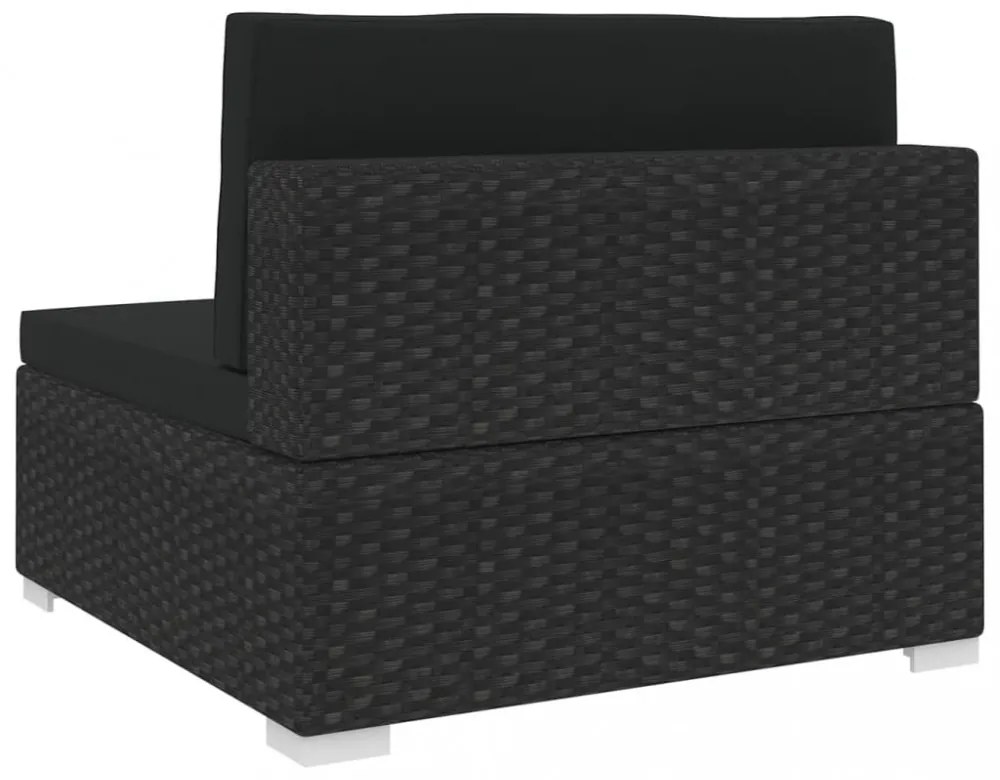 1 db fekete polyrattan moduláris középső kanapé párnákkal