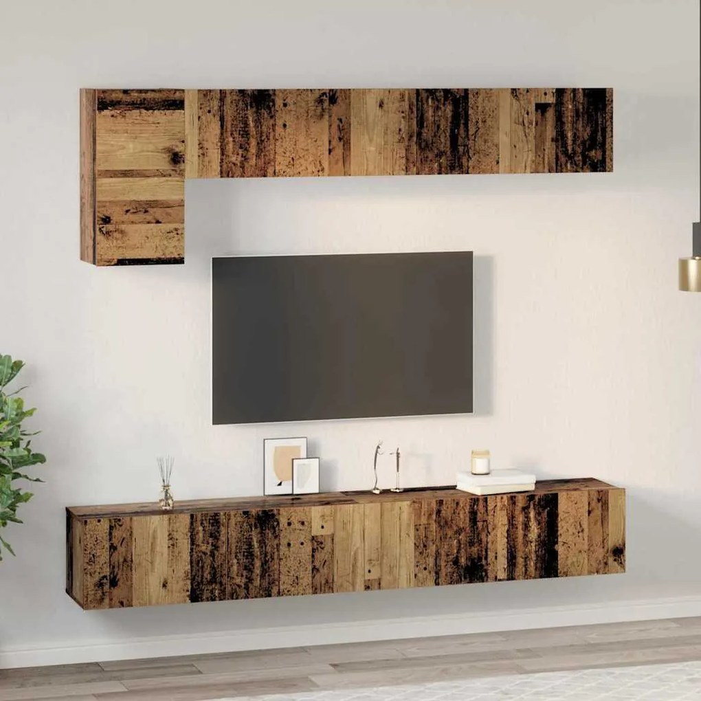 TV szekrény garnitúra 5 pcs Régi fa 100 x 30 x 30 cm Faanyag