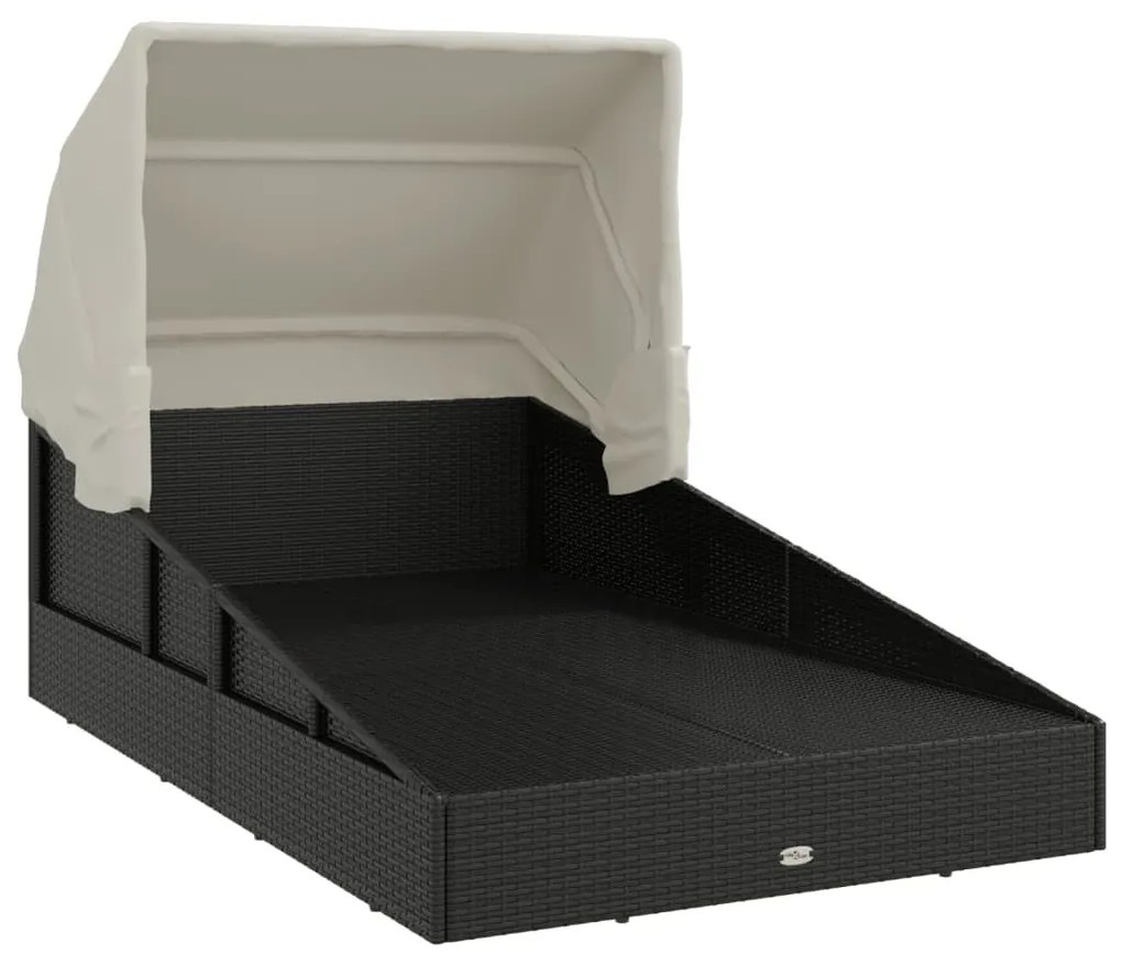 fekete polyrattan napágy összecsukható tetővel 200x114x128 cm