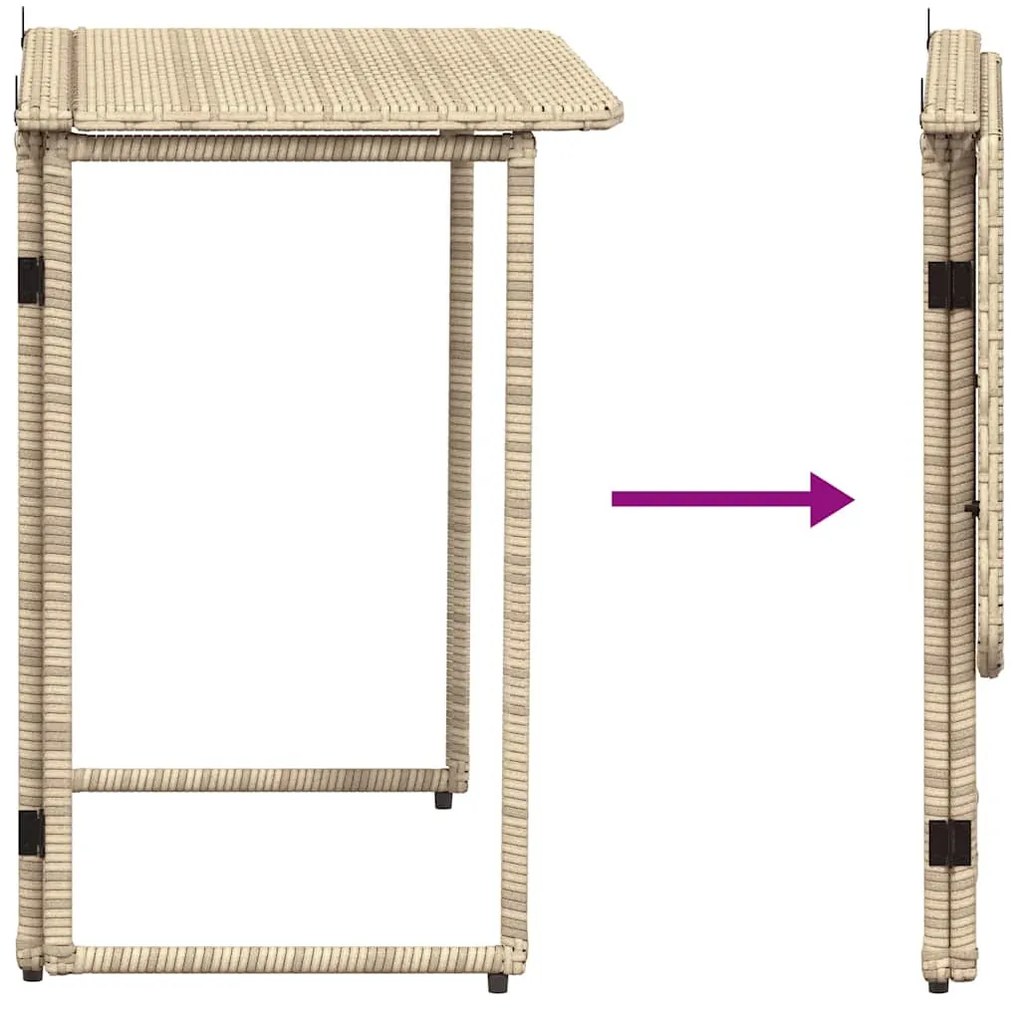bézs polyrattan összecsukható kerti asztal 90x51x75 cm