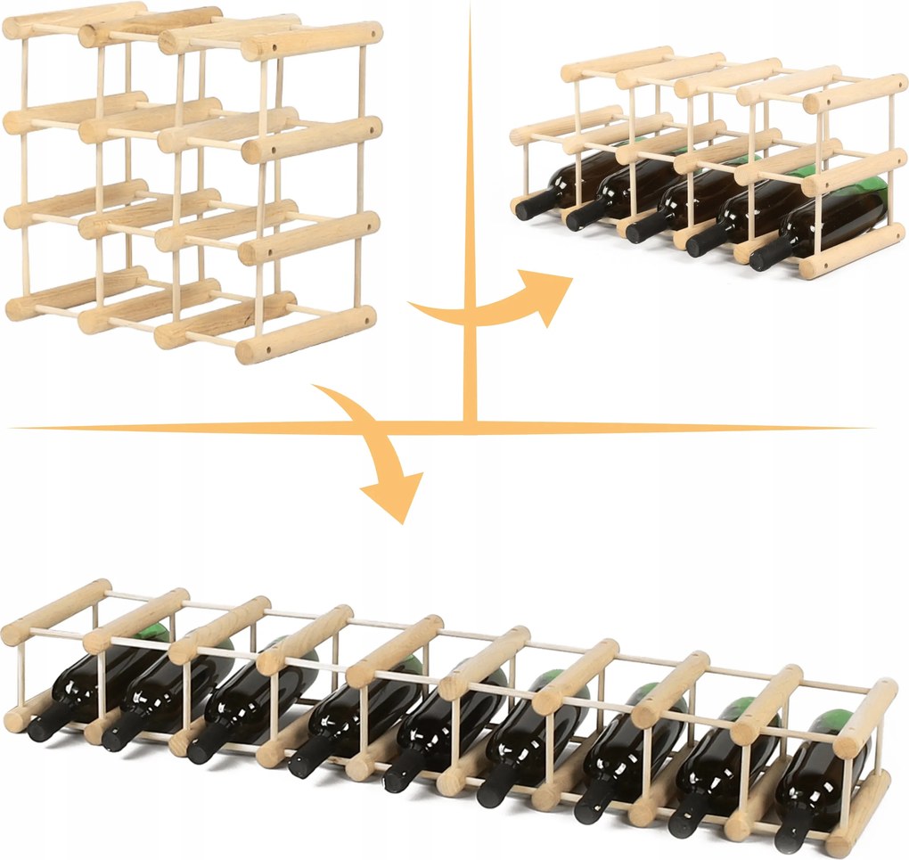Borosüveg tartó állvány 9 palackhoz Fenyő Moduláris Tömör Öko Fa