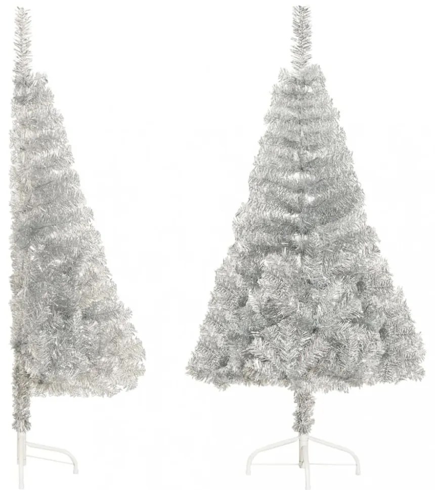 ezüstszínű PET fél műkarácsonyfa állvánnyal 150 cm