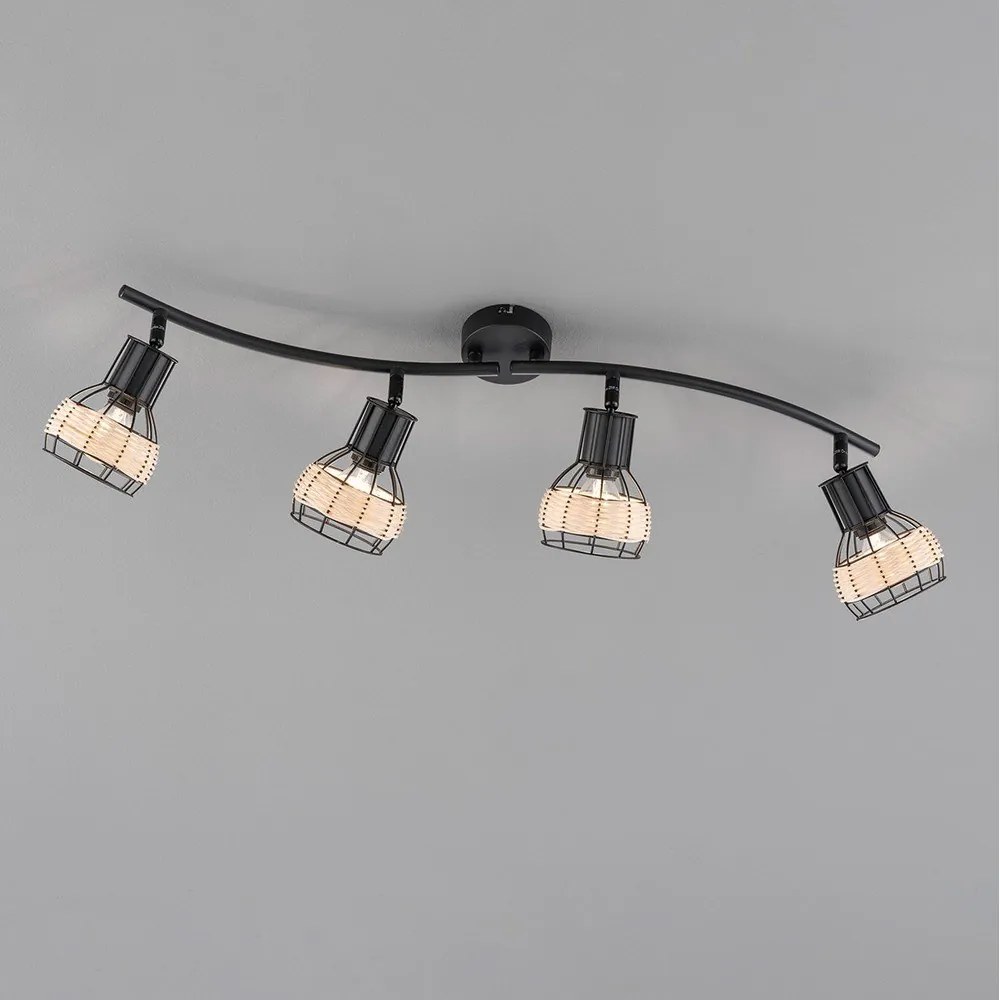 Fekete mennyezeti lámpa fém-rattan búrával 10,5x70 cm Straw – Fischer &amp; Honsel