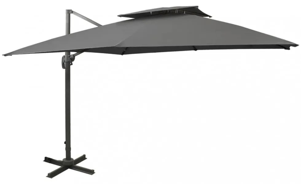 antracitszürke dupla tetejű konzolos napernyő 300 x 300 cm