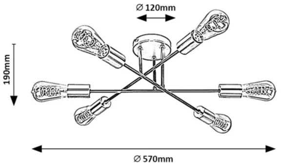 Rabalux 71026 - BRANWEN 6xE27/25W/230V mennyezeti lámpa