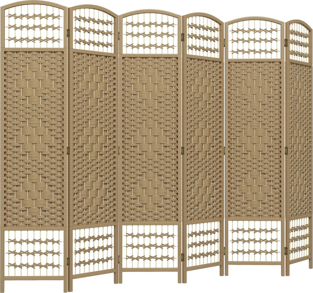HOMCOM 6-paneles szobaelválasztó 240x170 cm-es, hajtható szobaelválasztó papírszál és fa keret díszítéssel, természetes | Aosom