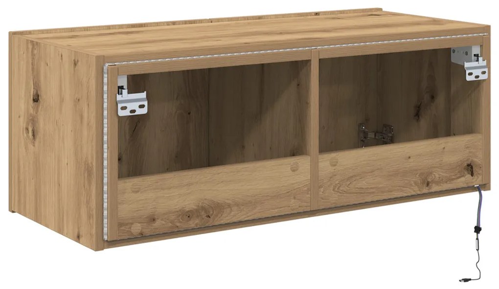 LED világítással ellátott TV fali szekrény, kézműves tölgy, 80x35x31 cm