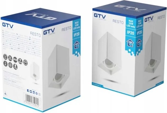 Resto Mennyezeti lámpatest, GU10, max20W IP20, Pc, 80x80x125mm, szögletes, fehér