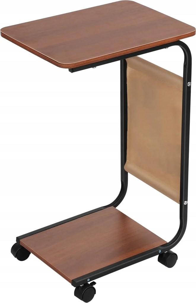 Oldalasztal Kerekekkel És Zsebbel 63CM, C-alakú, Mobil Kanapé/ágy Alá