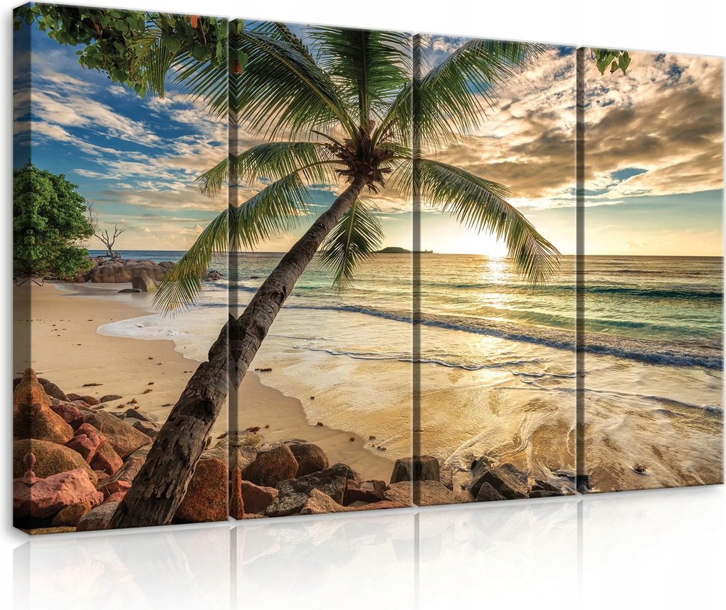 Vászonkép 120x80 Trópusi naplemente paradicsom tengerpart pálmafa óceán szellő arany