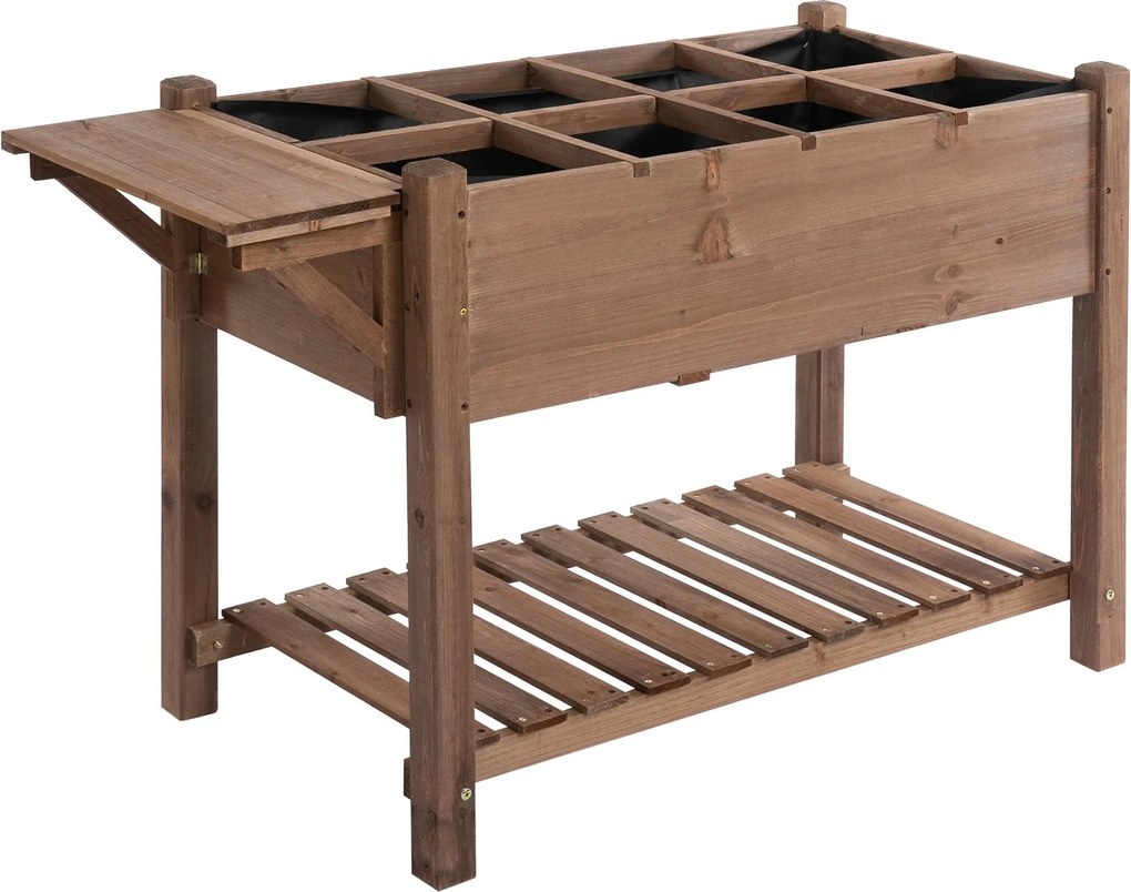 Outsunny Emelt Virágágyas Növény Box 8 Osztott Rácsos, Összecsukható Polcos Virágcserép Fűszerágy Szilárd Fa Barna 123 x 54 x 80 cm | Aosom