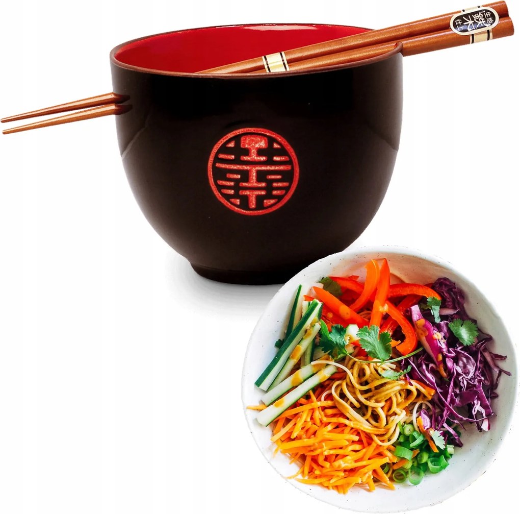 Leves- és tésztapálcikás tál Soba Fekete-piros Boldogság