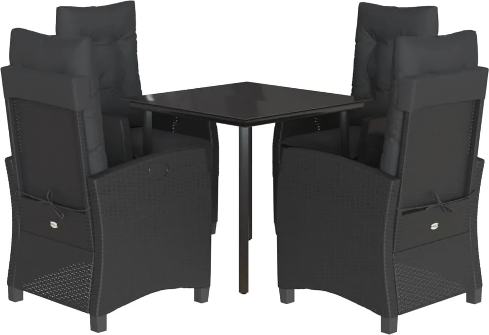 vidaXL 5 részes fekete polyrattan kerti étkezőgarnitúra párnákkal