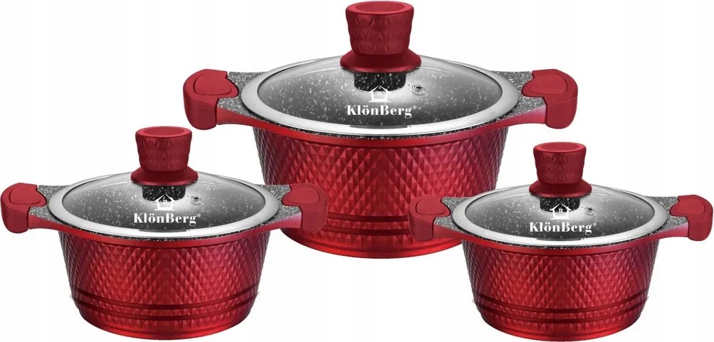 Piros márvány indukciós gáz főzőedény szett 6db-os