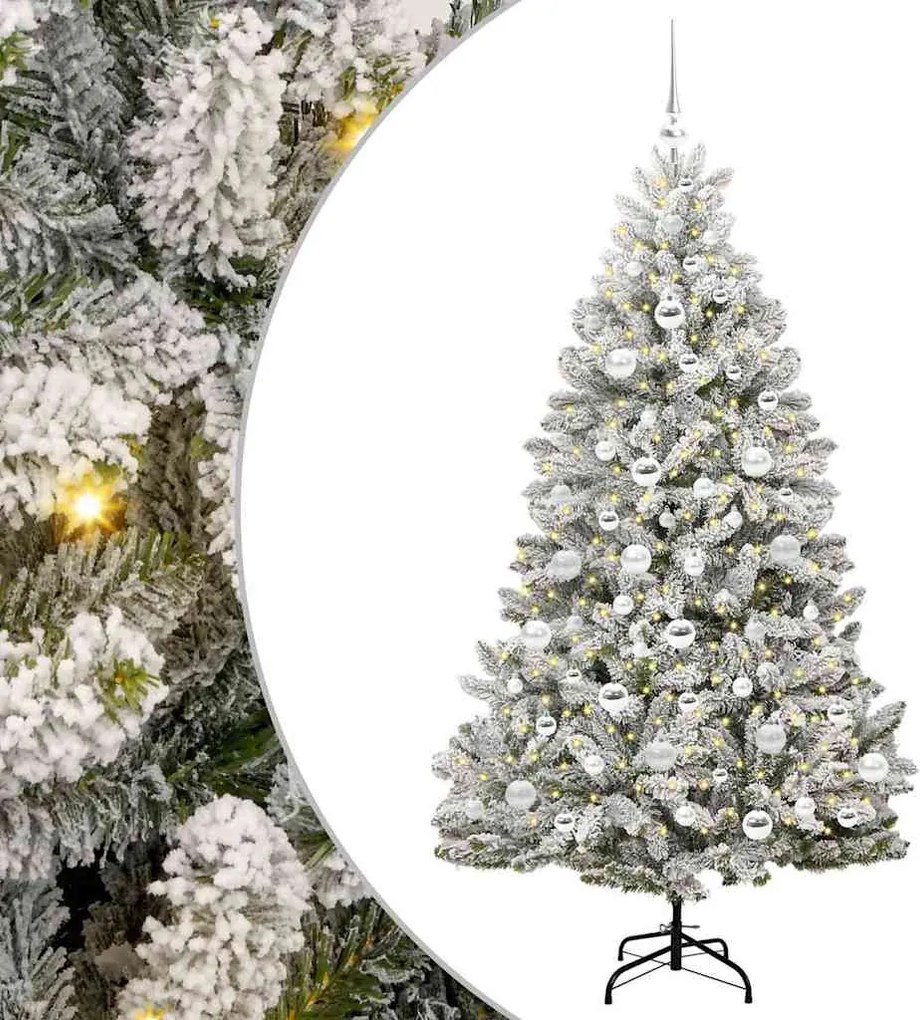 vidaXL Mű karácsonyfa 300 LED-del Zöld és Fehér 180 cm PVC és fém