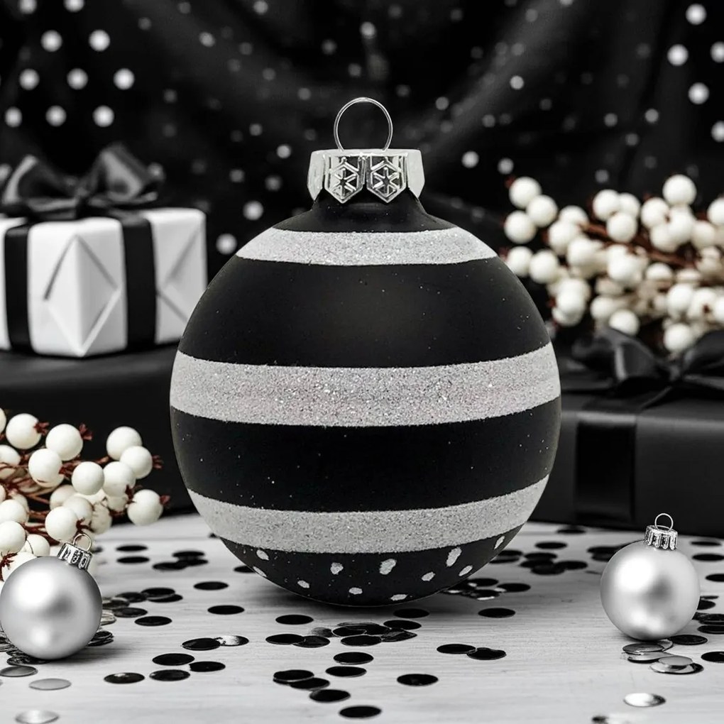 Stripe and dots kézzel festett üveg karácsonyi gömb szett 6*7cm