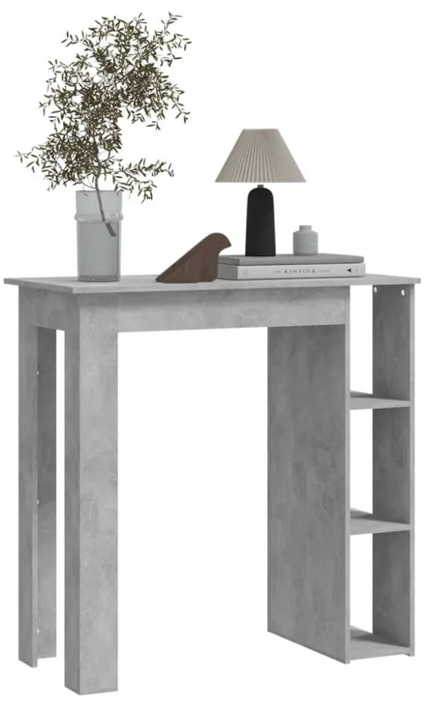 betonszürke szerelt fa bárasztal polccal 102 x 50 x 103,5 cm