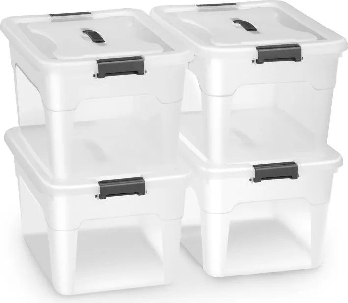 Tárolódoboz készlet  4 db 30 L műanyag áttetsző fedél