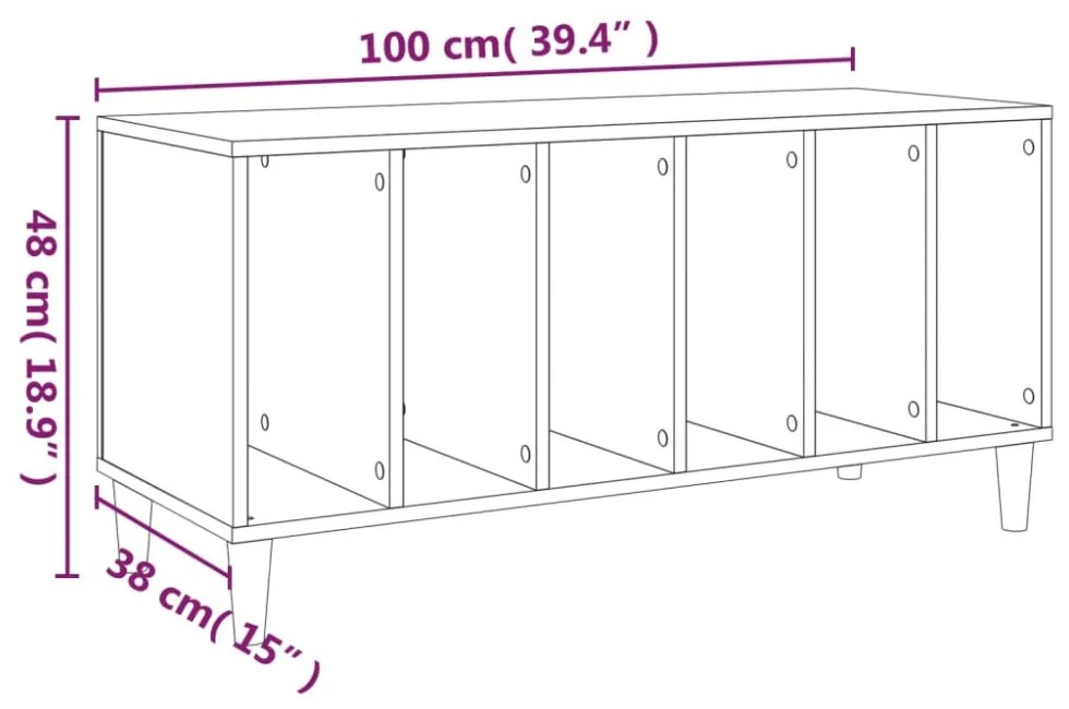 betonszürke szerelt fa hanglemezszekrény 100 x 38 x 48 cm